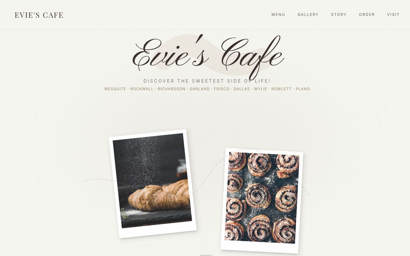 Evie’s Cafe website screenshot