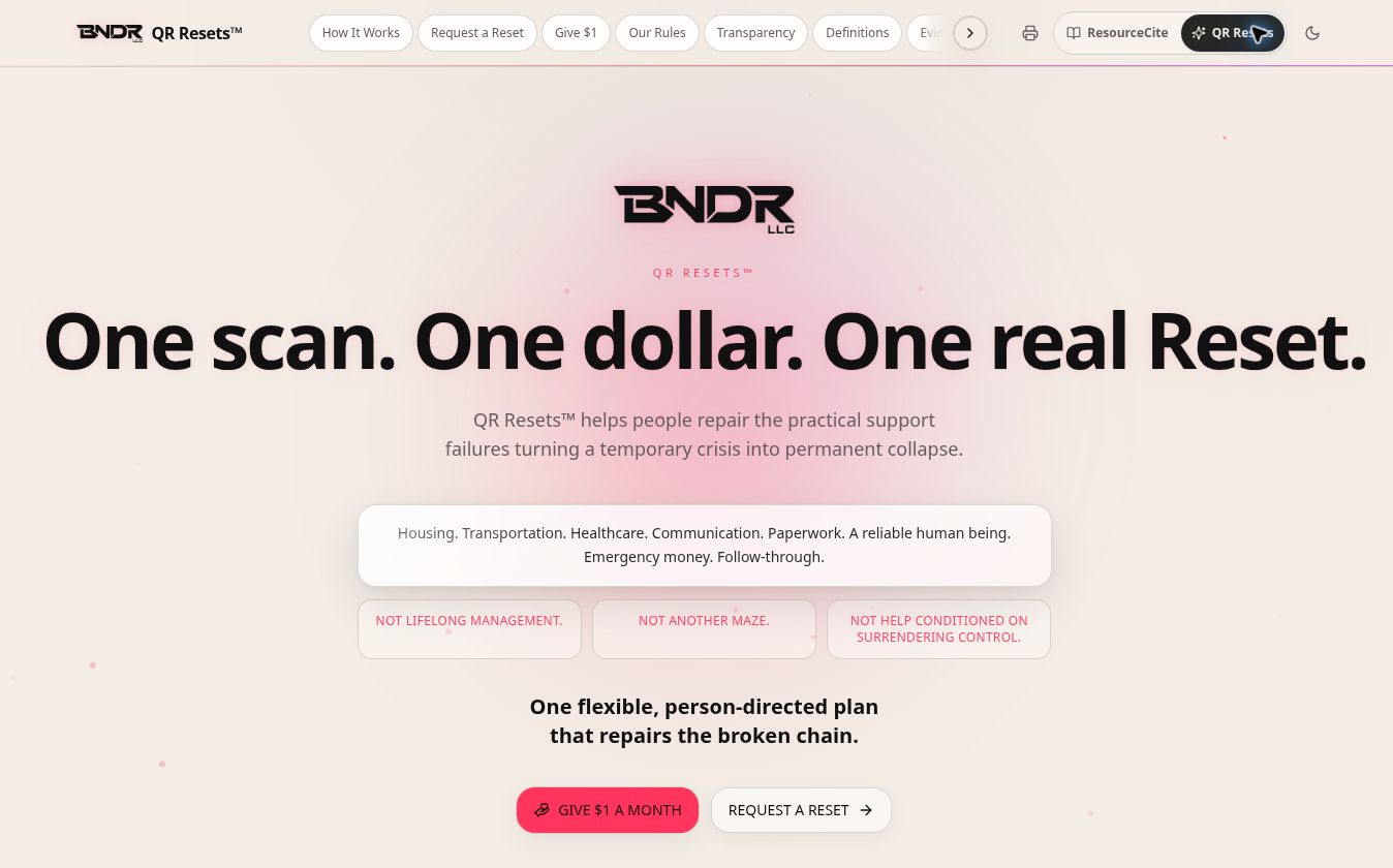 QR Resets website screenshot