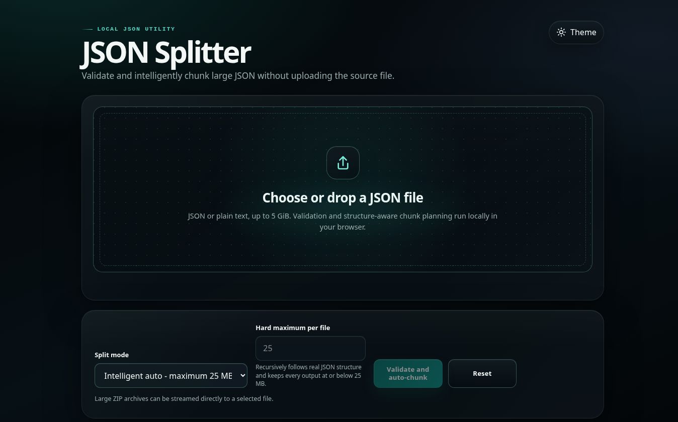 JSON Splitter website screenshot