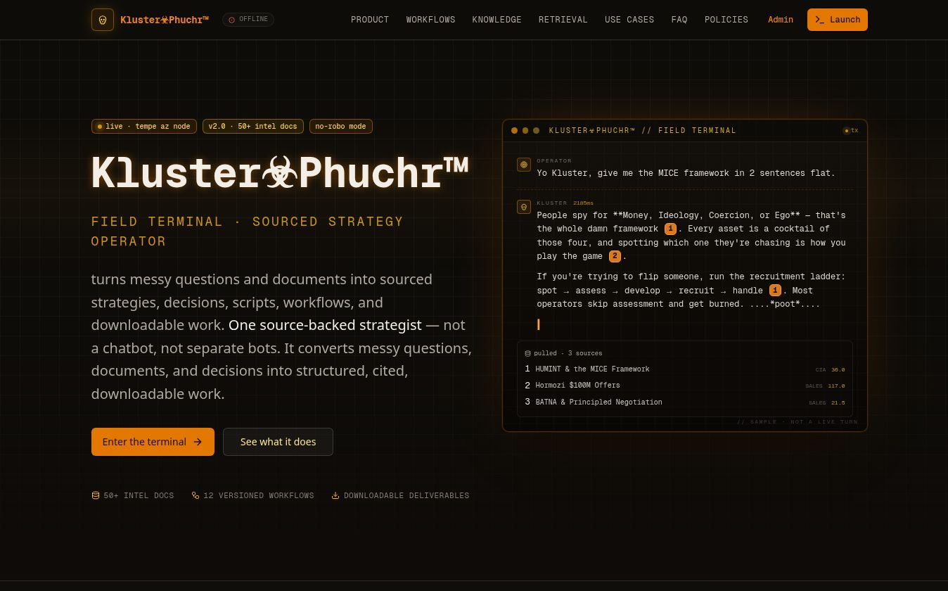 KlusterPhuchr™ Field Terminal website screenshot